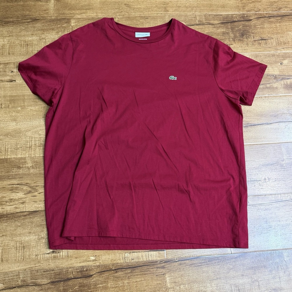 Lacoste Men's 100% Pima Cotton Crewneck Wine Red T-Shirt Short Sleeve 3XL FR8